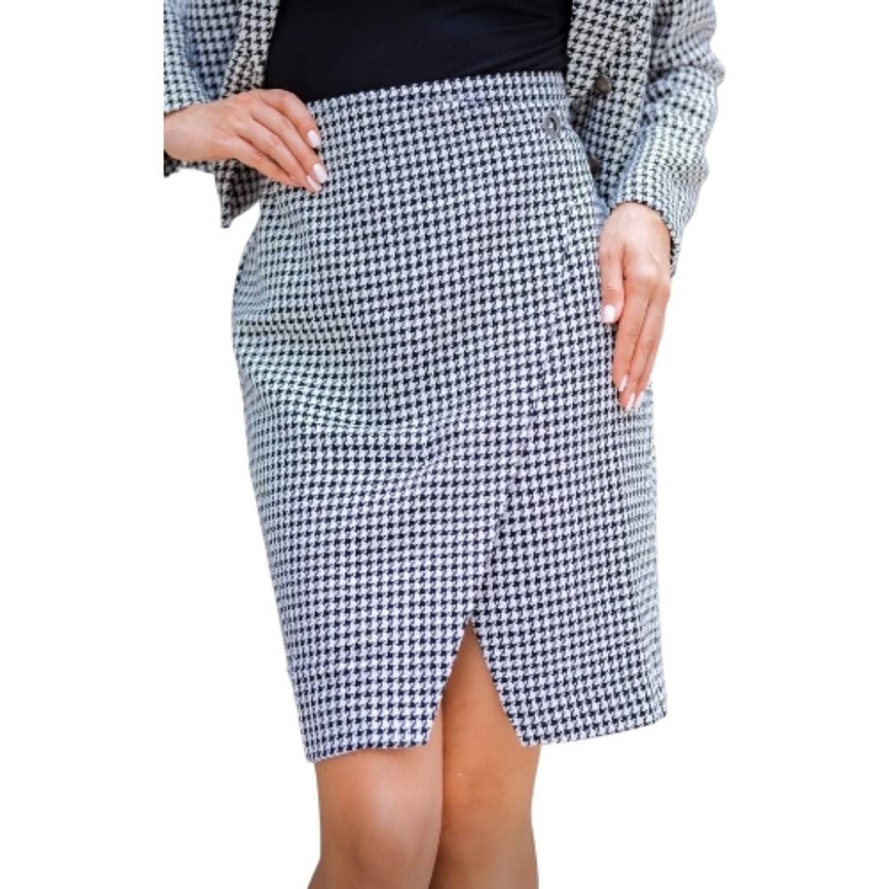 Nicole Miller Cross Hatch Skirt Houndstooth Small Stones Sz 8 Career  Casual